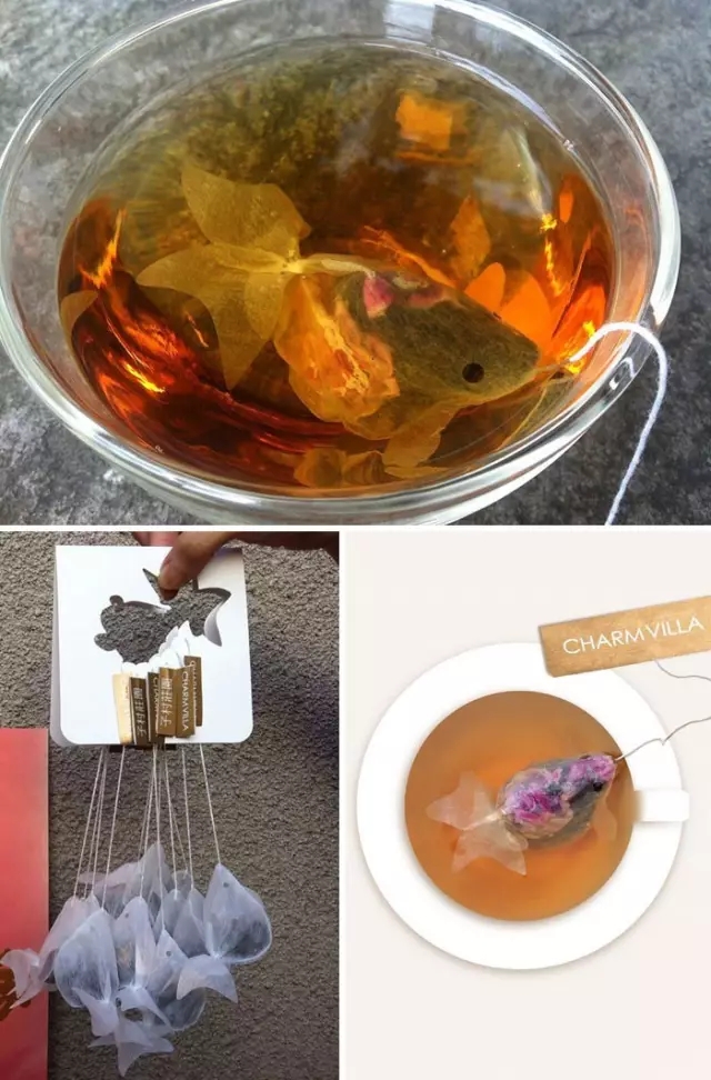金魚茶包，泡水之后相似度更高
